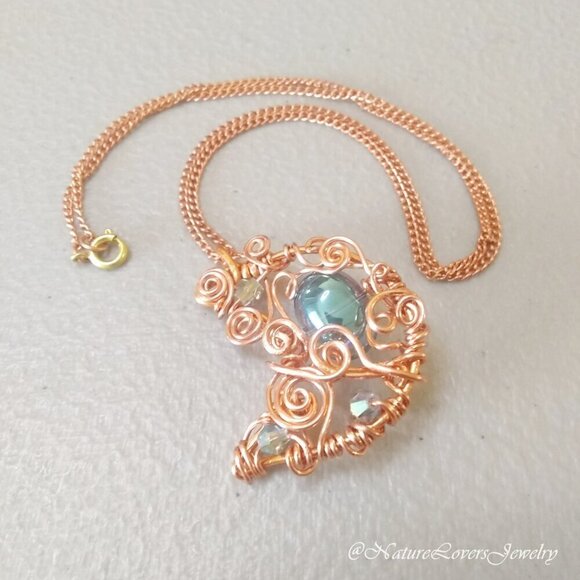 Uniquely Handmade & Wire Wrapped Copper Moon Pendant + Chain ~ Curlz + Swirlz! - Picture 4 of 9